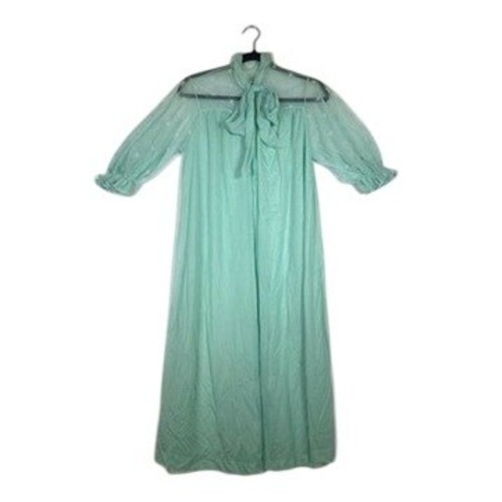 Vintage Vanity Fair Nylon Tricot Sheer Robe Mint Green Peignoir 70s Small